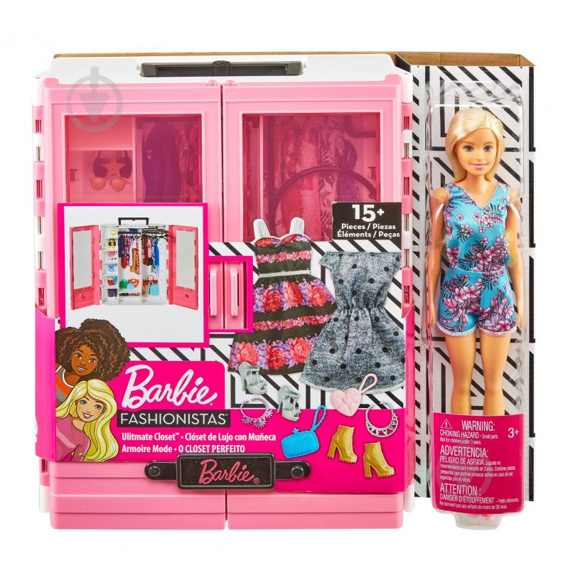 Игровой набор Barbie Шкаф-чемодан для одежды GBK12 - фото 1