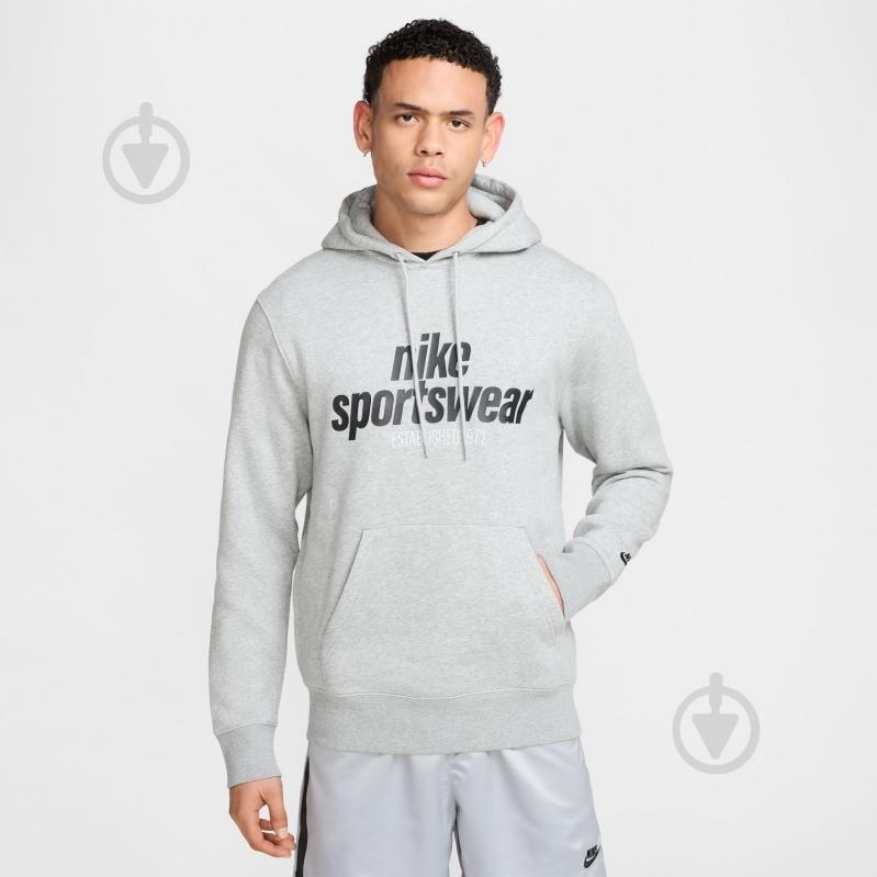 Джемпер Nike M NK CLUB BB PO HDY NSW GFX HJ2159-063 р.L сірий - фото 1