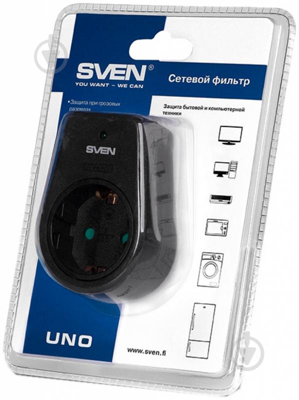Сетевой фильтр Sven 1 гн. черный UNO black (SVEN) - фото 3