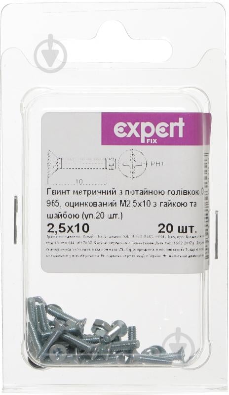 Гвинт метричний 2,5х10 мм DIN 965 2,5x10 мм 20 шт. Expert Fix - фото 2