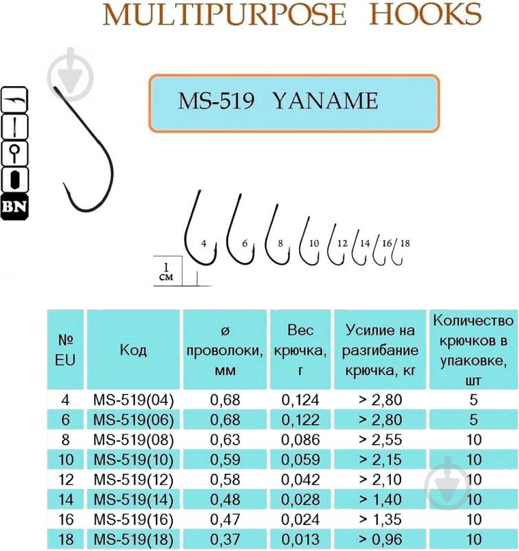 Крючок Flying Fish рыболовный YANAME №4 0,124 г 5 шт. MS-519(04) - фото 1