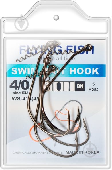 Гачок Flying Fish Swim Bait Hook №4/0 5 шт. WS-414(4/0) - фото 1