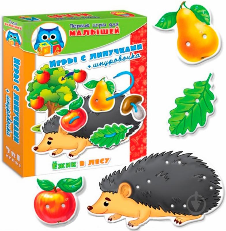 Игра настольная Vladi Toys Малятко Шнуровки липучки Ежик VT1307-03 - фото 1