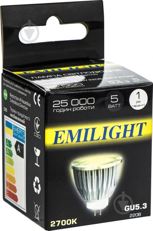 Лампа светодиодная Emilight 5 Вт MR16 прозрачная GU5.3 220 В 2700 К LED EKO MR16 5W AC220V GU5.3 2 - фото 2