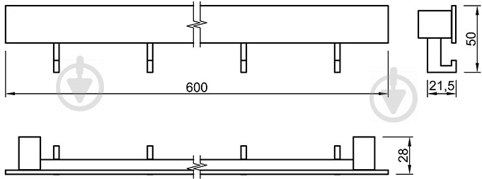 Рейлинг кухонный Cosma Piano 2.0 L-600 мм 53490 никель - фото 4