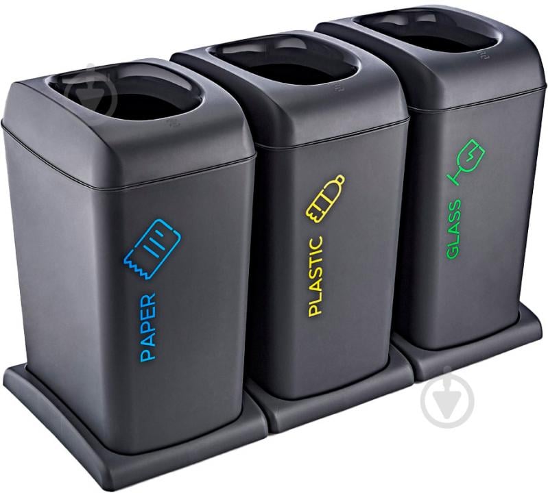 Відро для сміття TURAN PLASTIK з підставкою Recycling 273х373х530 мм 3 шт 40 л антрацит TRN-198 - фото 1