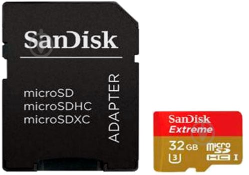 Карта пам'яті SanDisk miсroSDHC 32 ГБ UHS-I Class 3 (U3) Extreme Action + SD Adapter (SDSQXAF-032G-GN6AA) - фото 1