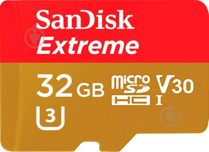 Карта пам'яті SanDisk miсroSDHC 32 ГБ UHS-I Class 3 (U3) Extreme Action + SD Adapter (SDSQXAF-032G-GN6AA) - фото 2