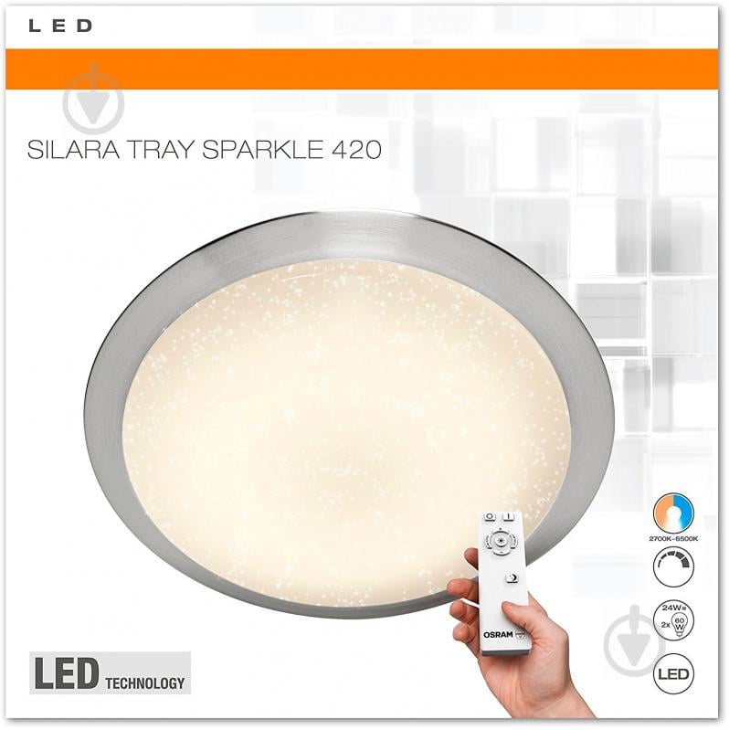 Світильник світлодіодний Osram Silara Tray Sparkle + пульт ДК 24 Вт матовий нікель 2700-6500 К - фото 2