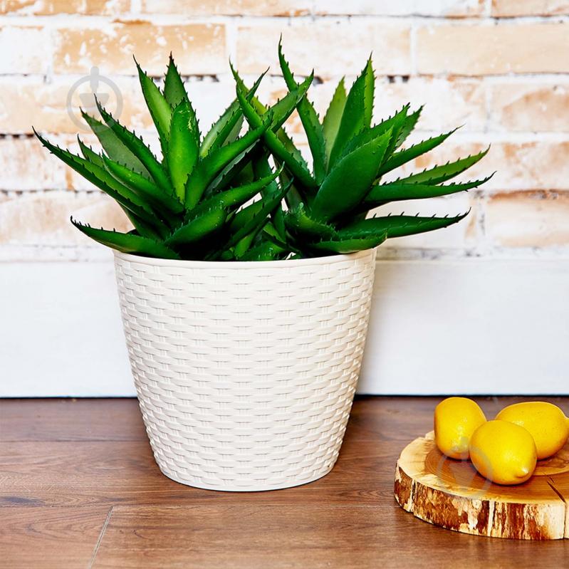 Горщик Алеана Ротанг з підставкою 30,0х27,5 см круглий 14 л біла троянда (1115026) - фото 2