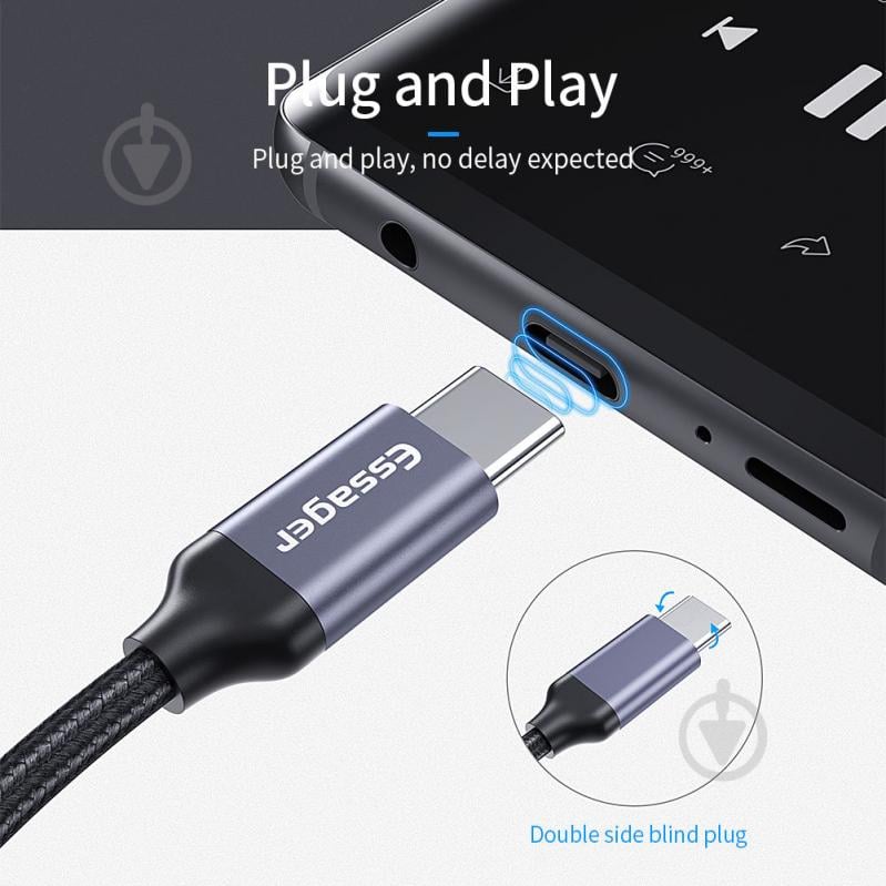 Адаптер Essager E01 Type-C to 3.5mm Jack Headphone Adapter Grey 0,12 м сірий (EZJE01-0G) - фото 3