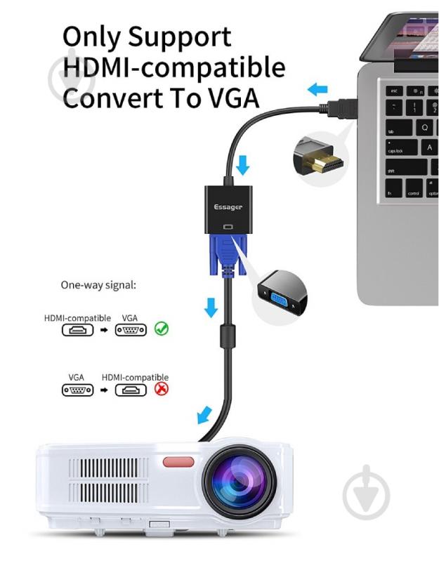 Конвертер Essager Phantom HD Convertor HDMI to VGA Black 0,06 м чорний (EZJHV-HY01) - фото 4