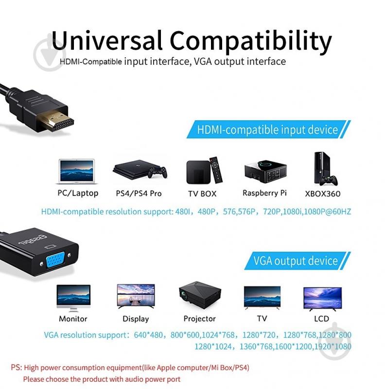 Конвертер Essager Phantom HD Convertor HDMI to VGA Black 0,06 м чорний (EZJHV-HY01) - фото 6