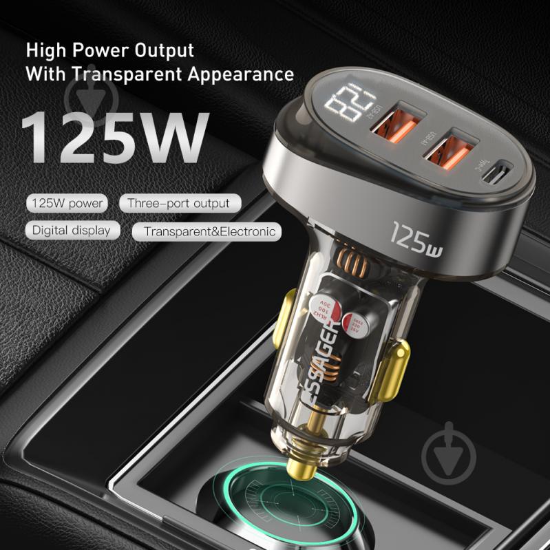 Автомобильное зарядное устройство Essager Transparrent Digital Display Car Charger 125w Brown (ECC2AC-FM12-Z) - фото 4