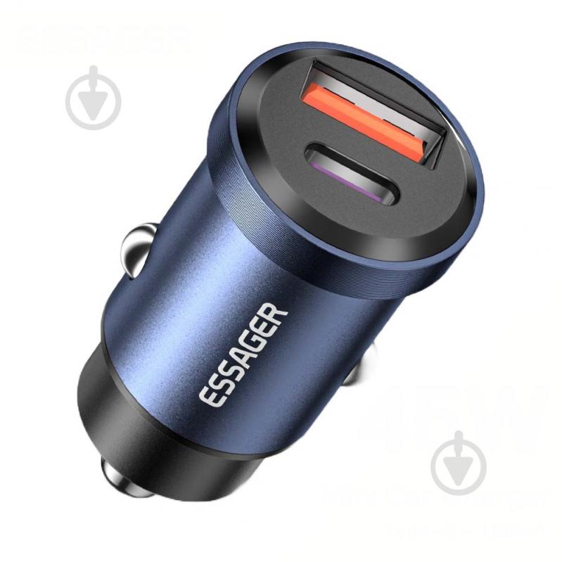 Автомобільний зарядний пристрій Essager Gyroscope Mini Charger USB-A + Type-C 45W Blue (ECCAC45-TL03-Z) - фото 1