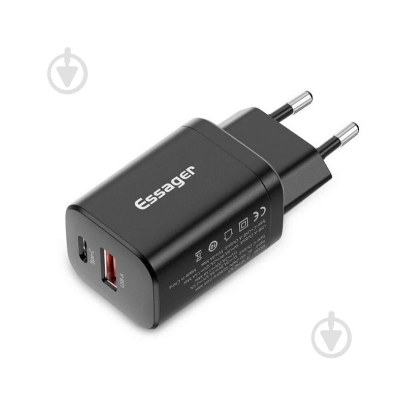 Зарядний пристрій Essager Journey Fast Charger PD+QC 30W Black (ECTPQS-ZTB01) - фото 1