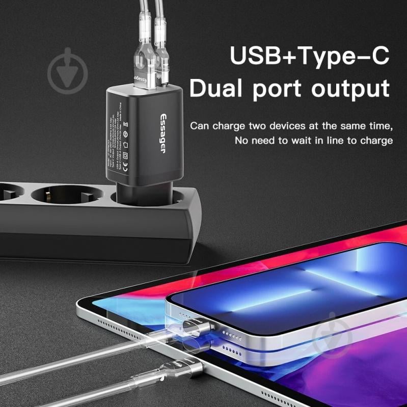 Зарядний пристрій Essager Journey Fast Charger PD+QC 30W Chager USB A+ Type-C EU White (ECTPQS-ZTB02) - фото 4