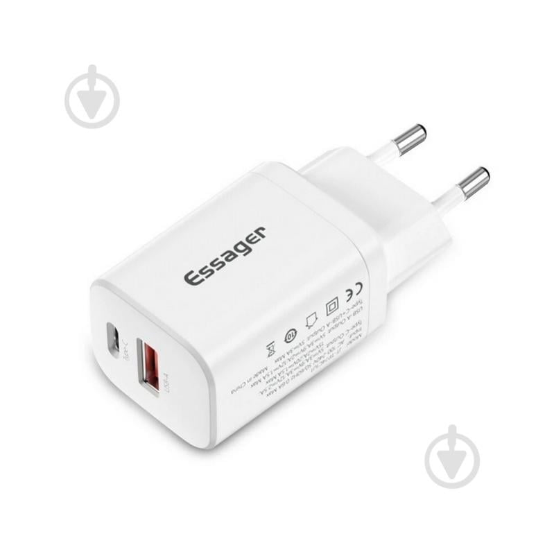 Зарядний пристрій Essager Journey Fast Charger PD+QC 30W Chager USB A+ Type-C EU White (ECTPQS-ZTB02) - фото 1