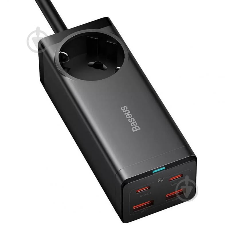 Зарядное устройство BASEUS GaN3 Pro Desktop Powerstrip AC+2U+2C 100W EU (With Cable Type-C to Type-C 100W 20V/5A 1m) Black (PSZM000401) - фото 2