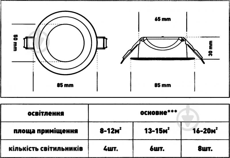 Светильник точечный Maxus LED 3 шт./уп. 8 Вт 4100 К белый 3-SDL-006-01 - фото 6