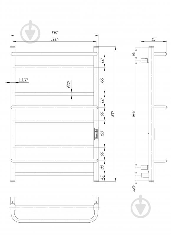 Рушникосушарка електрична Elna Анастасія 8 (810х530х155) чорна з димером t - фото 2