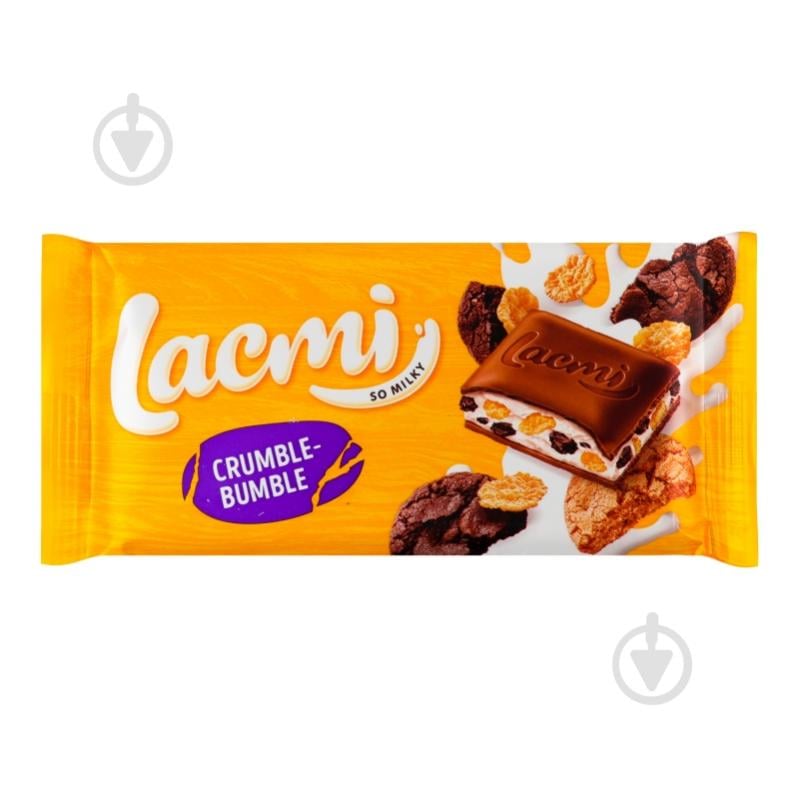 Молочний шоколад Roshen з молочною начинкою, кукурудзяними пластівцями та печивом Crumble-bumble Lacmi 83 г - фото 1 Молочний шоколад Roshen з молочною начинкою, кукурудзяними пластівцями та печивом Crumble-bumble Lacmi 83 г - фото 1
