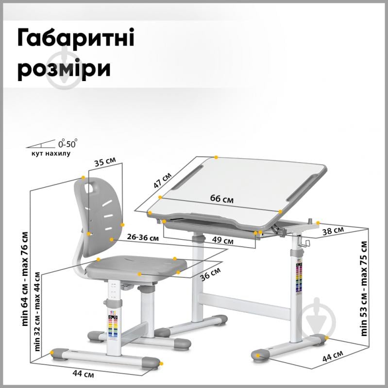 Комплект парта и стул Evo-kids Evo-06 Ergo Grey - фото 5