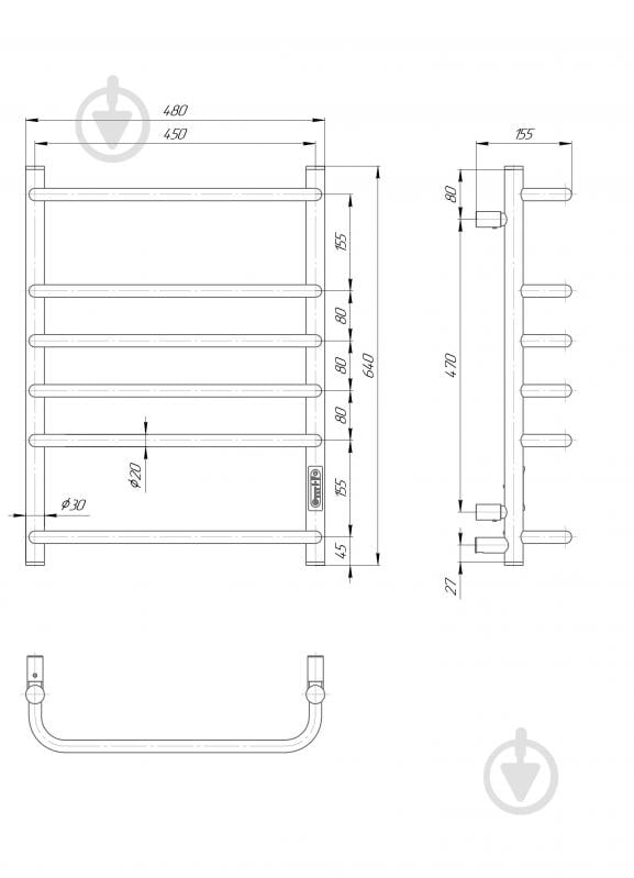 Рушникосушарка електрична Elna Стандарт 6 (640х480х155) чорна з димером t - фото 2