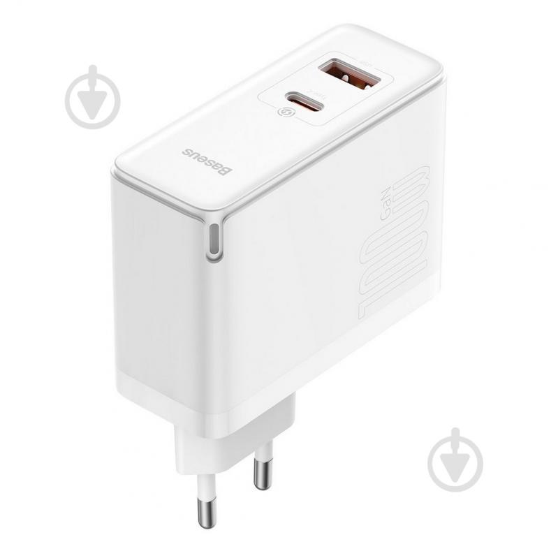 Зарядний пристрій BASEUS GaN5 Pro Fast Charger C+U 100W EU (With Cable Type-C to Type-C 100W 20V/5A 1 м) White - фото 3