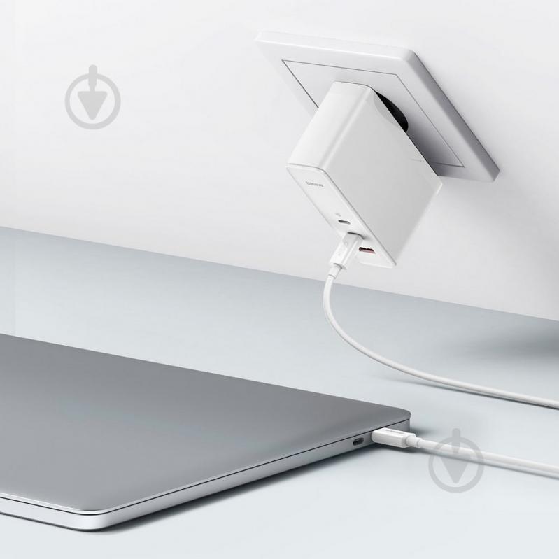 Зарядное устройство BASEUS GaN5 Pro 140W (2 x Type-C + USB) + Кабель Type-C + Type-C) White - фото 6 Зарядное устройство BASEUS GaN5 Pro 140W (2 x Type-C + USB) + Кабель Type-C + Type-C) White - фото 6
