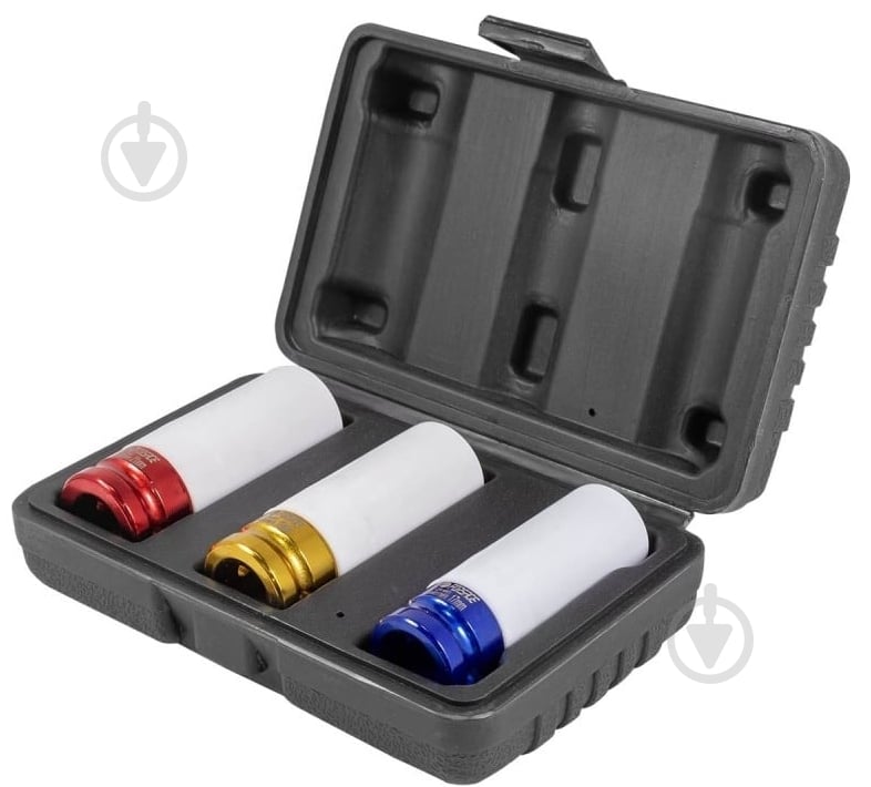 Набір головок ударних для литих дисків у захисному кожусі (17, 19, 21 мм), в кейсі Forsage 3 шт. F-4032 - фото 1 Набір головок ударних для литих дисків у захисному кожусі (17, 19, 21 мм), в кейсі Forsage 3 шт. F-4032 - фото 1