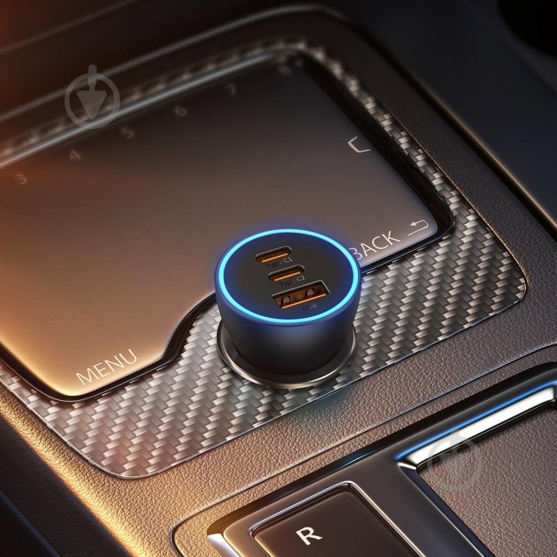 Автомобільний зарядний пристрій BASEUS Golden Contactor Pro Triple Fast Charger Car Charger 65W U+C+C Dark Gray (CGJP010 - фото 6