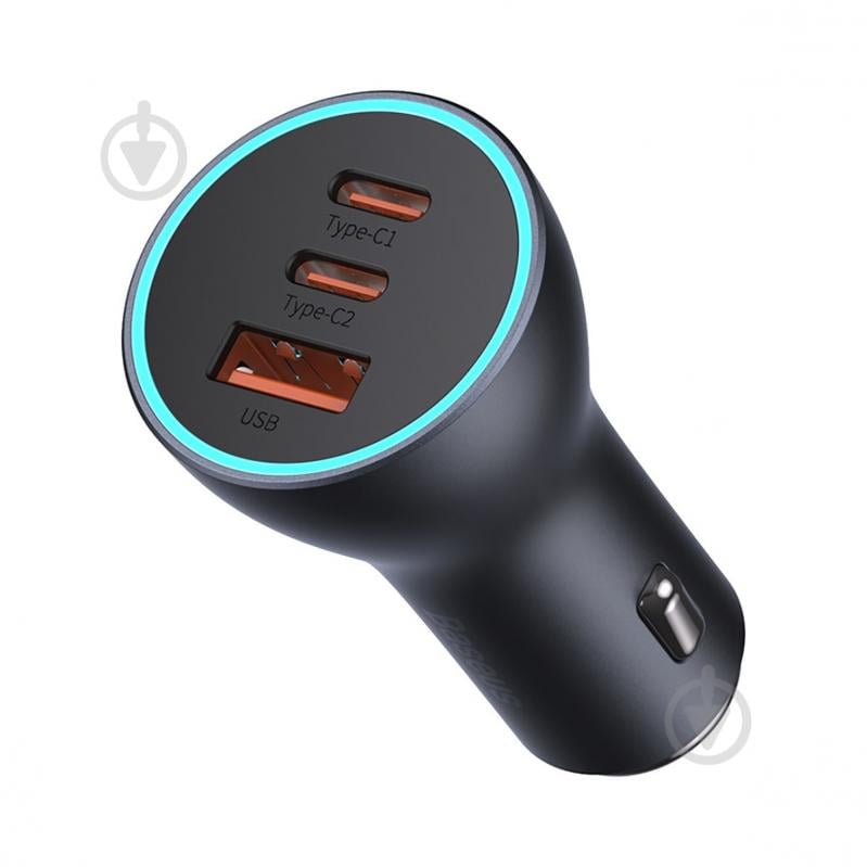 Автомобільний зарядний пристрій BASEUS Golden Contactor Pro Triple Fast Charger Car Charger 65W U+C+C Dark Gray (CGJP010 - фото 1