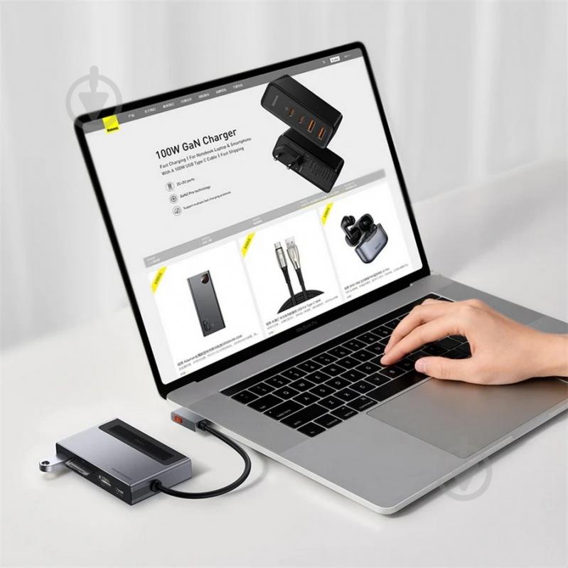USB-хаб BASEUS Magic Multifunctional Type-C HUB with a Retractable Clip Standard Edition Space Gray (CAHUB-DA0G) - фото 4