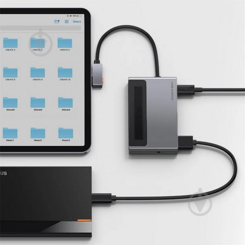 USB-хаб BASEUS Magic Multifunctional Type-C HUB with a Retractable Clip Standard Edition Space Gray (CAHUB-DA0G) - фото 3