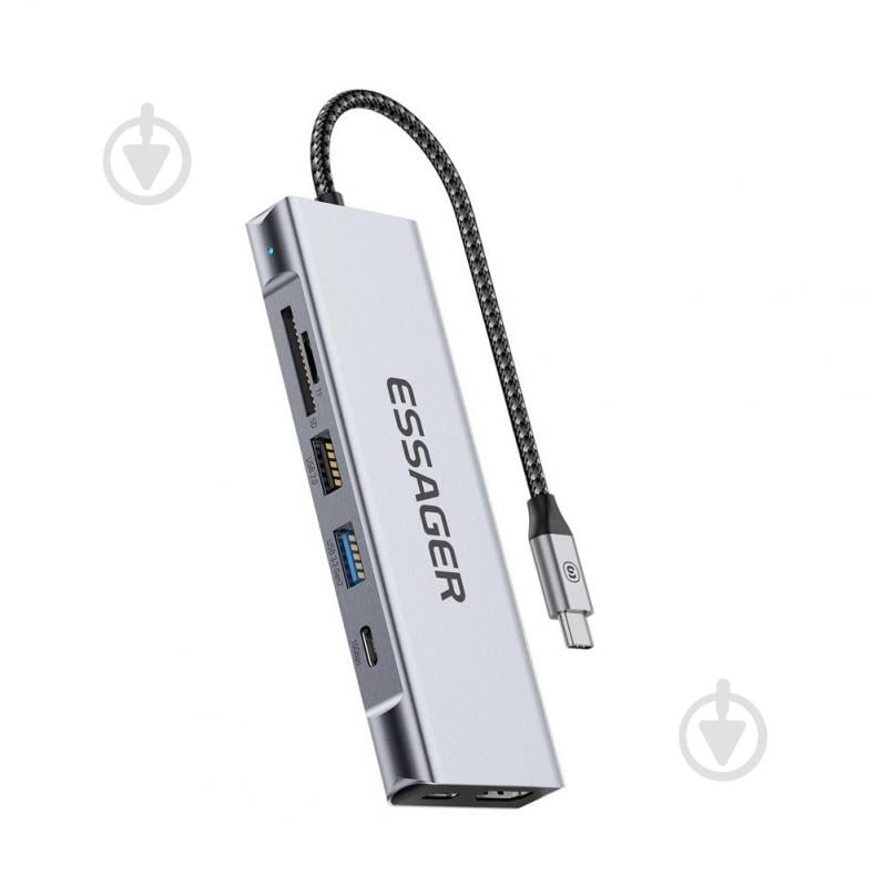 USB-хаб Essager 8 in 1 USB C HUB with 10Gbps External Hard Drive Function NVMЕ/SATA SSD Grey (EHB08-QK0G-Z) - фото 1