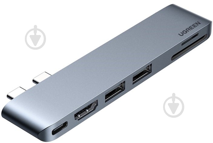 USB-хаб UGREEN CM380 Dual USB-C To HDMI+2xUSB 3.0 A+TF/SD+USB-C Female Converter Space Gray (80856) - фото 1