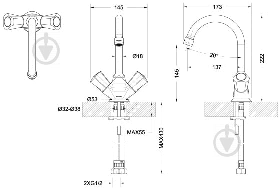 Змішувач для умивальника Bravat Duo F1133186CP - фото 4