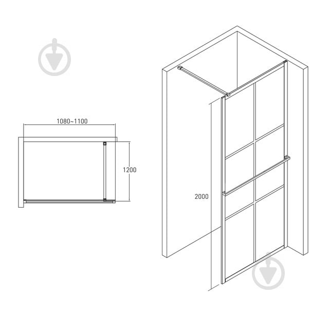 Неподвижная стенка VOLLE Mala Negra Walk-In 110x120 18-08-110black set с полотенцедержателем - фото 2