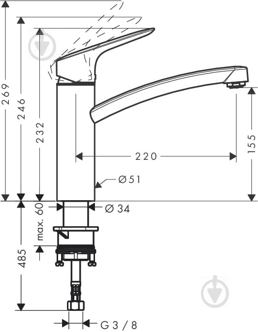 Смеситель для кухни Hansgrohe MySport М 13861000 - фото 3