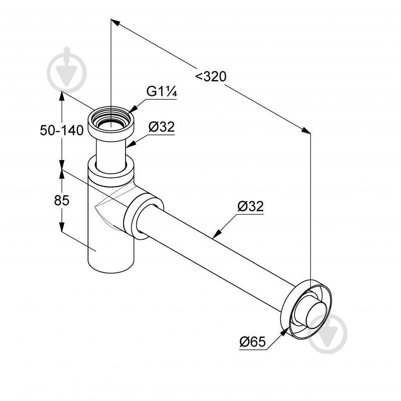 Сифон для умивальників Kludi G 1 1/4 x 32 мм з відвідною трубою Ø 32 x 290 мм - фото 2