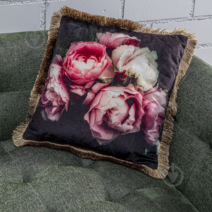 Подушка Blush Roses 45x45 см черный KARE Design - фото 6