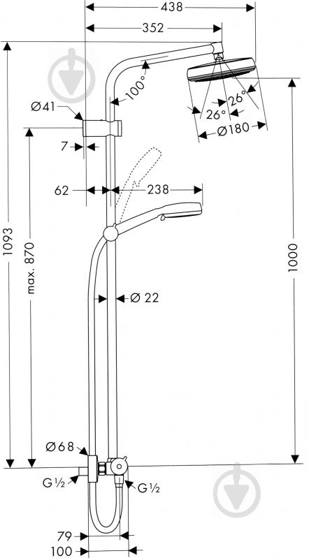 Душова система Hansgrohe My Clube 180 Showerpipe 26735400 - фото 6