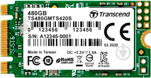 SSD-накопитель Transcend 2242 480GB M.2 SATA III TLC (TS480GMTS420S) - фото 1