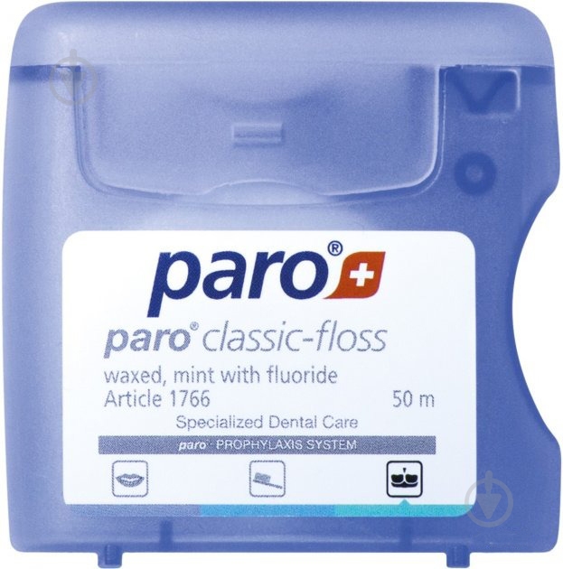 Зубна нитка Paro classic floss вощена з м'ятою та фторидом 50 м - фото 1