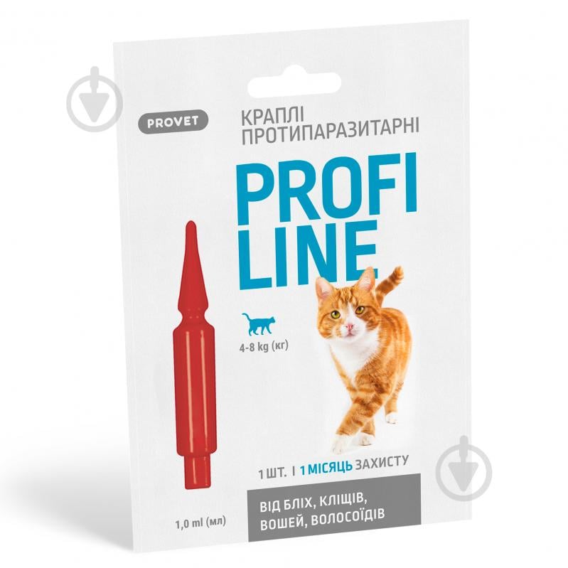 Капли ProVET для кошек 4-8 кг Profiline от блох, клещей, паразитов, вшей, 1 пипетка, 1,0 мл - фото 1