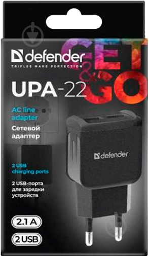 Мережевий зарядний пристрій Defender UPA-22 чорний 2xUSB 2.1А 83579 - фото 4