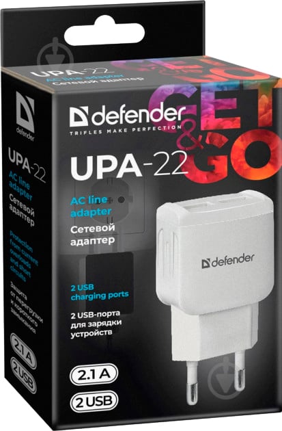 Сетевое зарядное устройство Defender UPA-22 белый 2xUSB 2.1А 83580 - фото 4