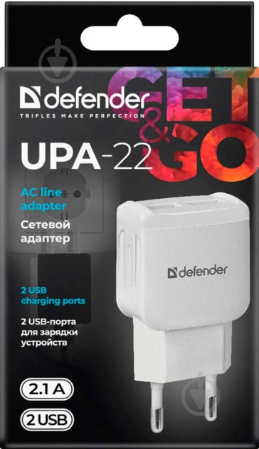 Сетевое зарядное устройство Defender UPA-22 белый 2xUSB 2.1А 83580 - фото 3