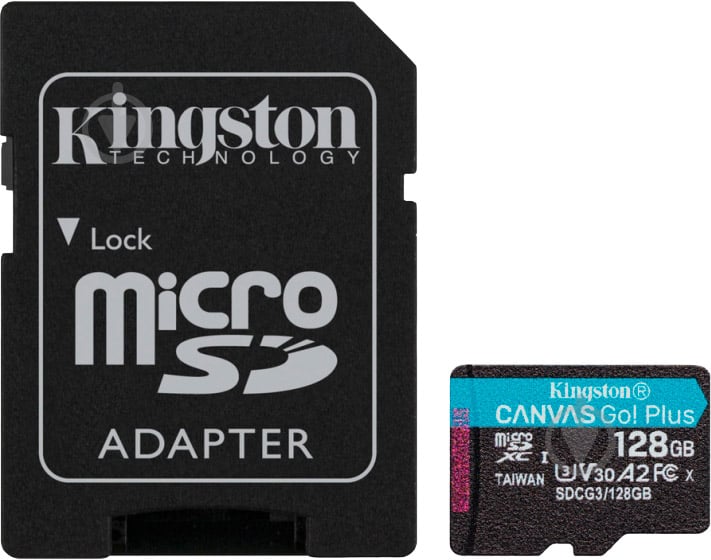 Карта памяти Kingston microSDXC 128 ГБ UHS-I Class 3 (U3) (SDCG3/128GB) Canvas Go! Plus V30 - фото 1